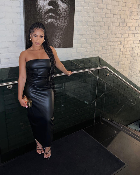 Chest Wrap Zipper Split PU Dress