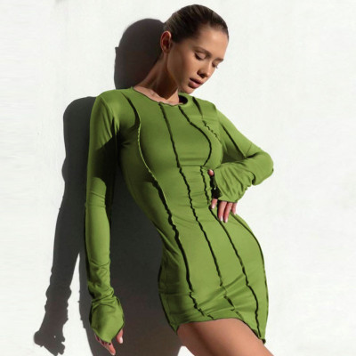Sexy three-dimensional striped slim irregular dress