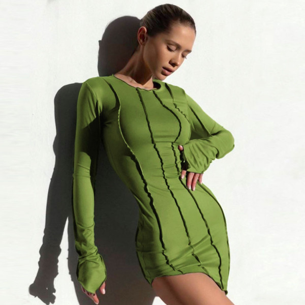 Sexy three-dimensional striped slim irregular dress