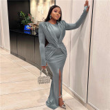 Round Neck Long Sleeve Slim Fit Split Design Dress