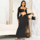 Sexy Chest Wrapping Long Sleeve Split Back Long Dress Set