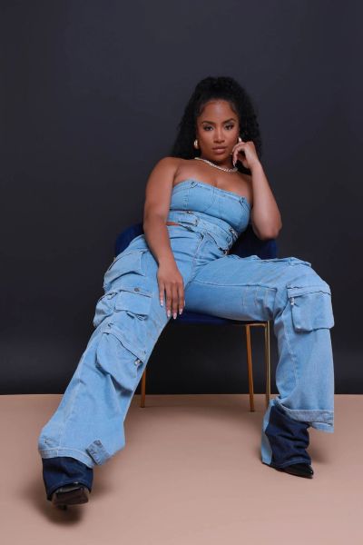Women's zippered pockets, washed workwear pants, denim pants