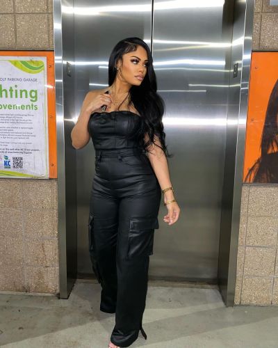 Pocket work clothes, bra, one piece imitation leather pants