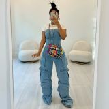 Sleeveless solid denim jumpsuit