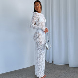 Women's Sexy Hollow Lace Pattern Perspective Slim Fit Long Dress