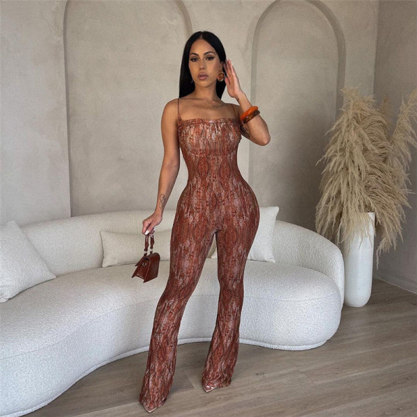 Low cut suspender with open back and high waisted jumpsuit