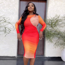 Personalized contrast mesh patchwork gradient sexy slim fitting dress