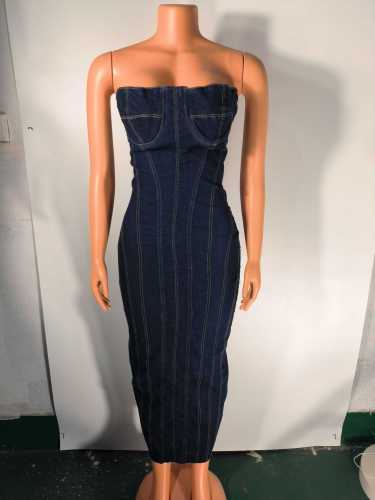 Bra less denim sexy dress