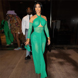 Cross neck open back jumpsuit with high waist pleated long skirt set