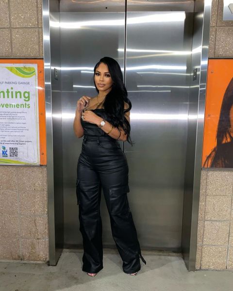 Pocket work clothes, bra, one piece imitation leather pants