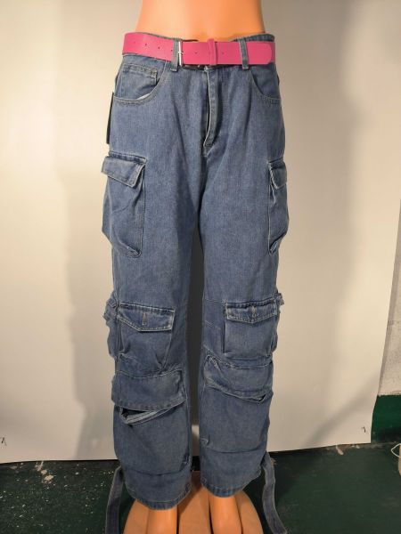 Women's zippered pockets, washed workwear pants, denim pants