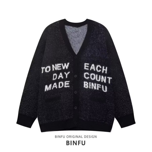 Knitted letter cardigan top coat