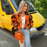 Lapel Fashion Milk Print Long Sleeve Short Leather Coat