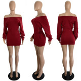 Double Sided Chicken Eyes Strap Waist Wrap Off Shoulder Dress