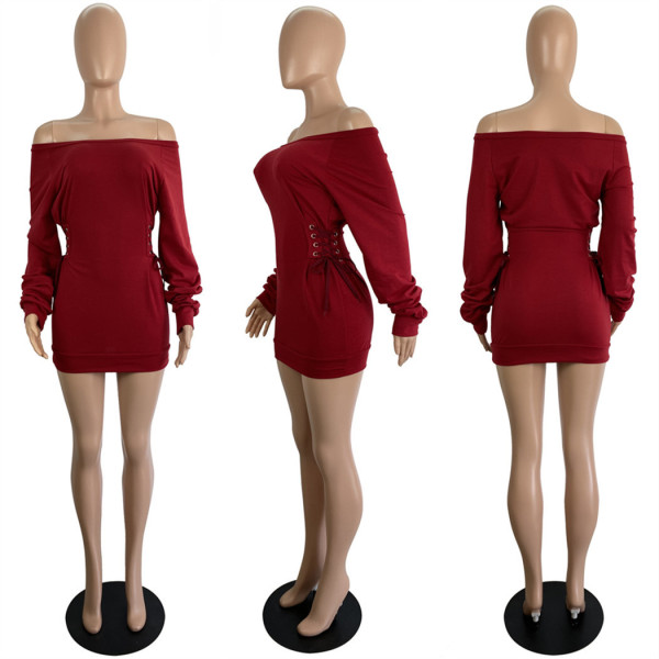 Double Sided Chicken Eyes Strap Waist Wrap Off Shoulder Dress