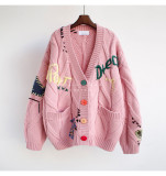Letter design feeling loose knit jacket