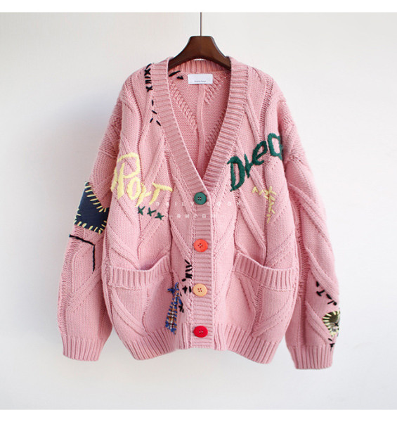 Letter design feeling loose knit jacket