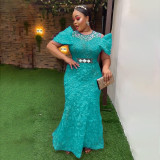 Women's Large Bead Mesh Flower Long Dress