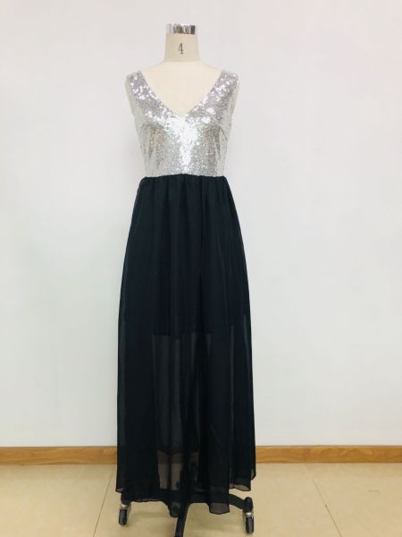 Sequin Deep V Sexy Dress Long Dress