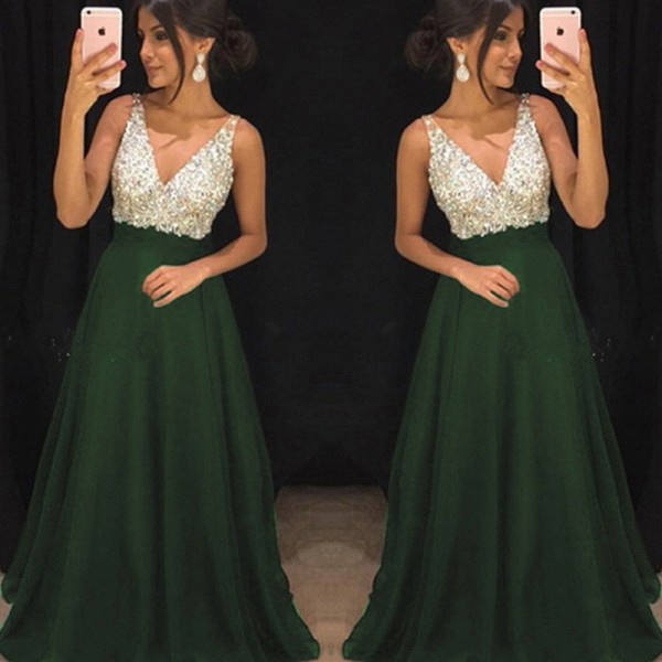 Sequin Deep V Sexy Dress Long Dress
