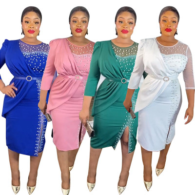 Lace patchwork dress for women's oversized mid length skirt