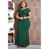 Oversized round neck solid color dress