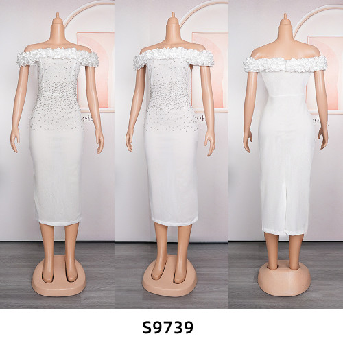 Hot Diamond Fish Tail Skirt with Wood Ear Edge Slim Fit Evening Dress