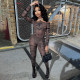 Mesh printed camisole jumpsuit top and pants casual set