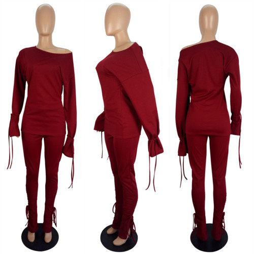 Personalized Solid Lace Up Long Sleeve Autumn/Winter Set