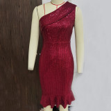 Off Back One Shoulder Sequin Dress