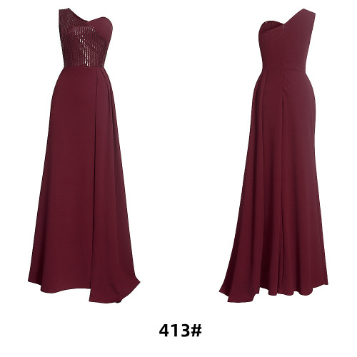 Women's diagonal shoulder sexy long skirt