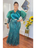 Women's heavy industry lace evening dress long skirt
