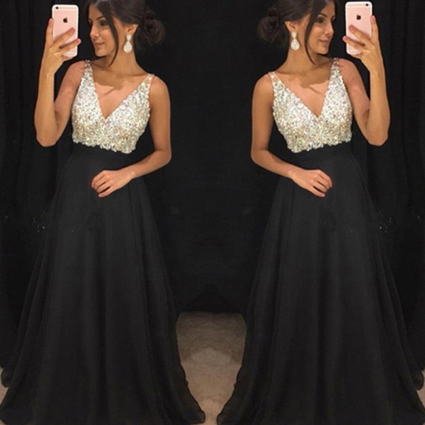 Sequin Deep V Sexy Dress Long Dress
