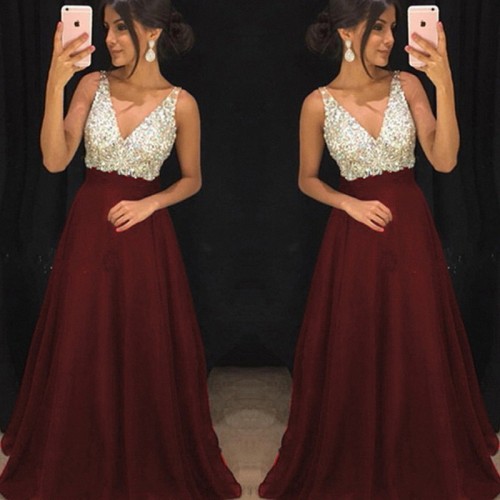 Sequin Deep V Sexy Dress Long Dress