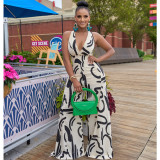 Women's sexy V-neck printed sleeveless jumpsuit