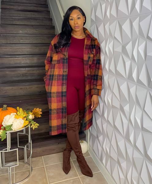 Lapel pocket casual plaid fashion jacket