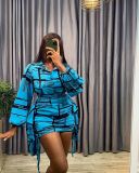 Printed buttocks short skirt temperament two-piece set
