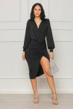 Long sleeved, high waisted, slim fit, irregular buttocks wrapped dress