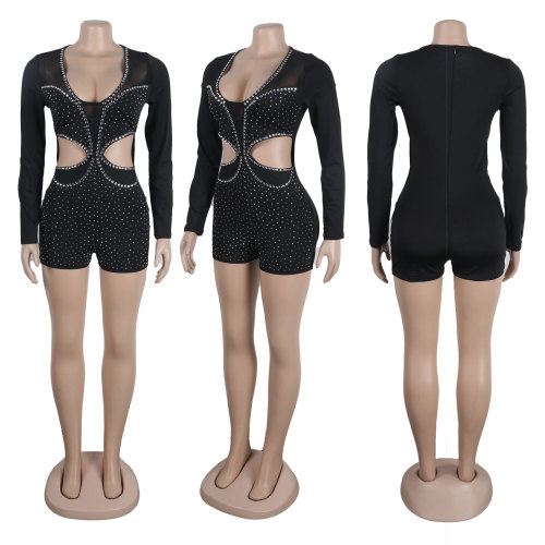 Sexy Hot Diamond Hollow Elastic Perspective jumpsuit