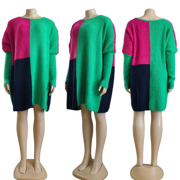 Women's loose round neck casual knitted dress sweater