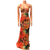 Women's printed sexy split strap dress