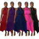 Sleeveless irregular hem pleated hanging neck dress