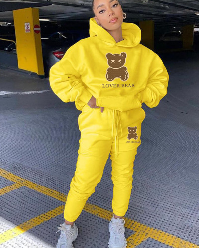 Hooded hoodie and pants color matching set