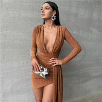 Long sleeved sexy V-neck slim fit and hip wrap style dress Long sleeved sexy V-neck slim fit and hip wrap style dress