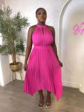 Sleeveless irregular hem pleated hanging neck dress