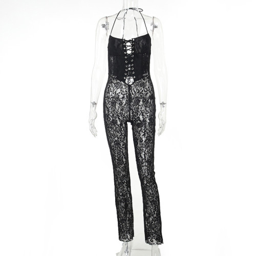 Lace printed transparent pants