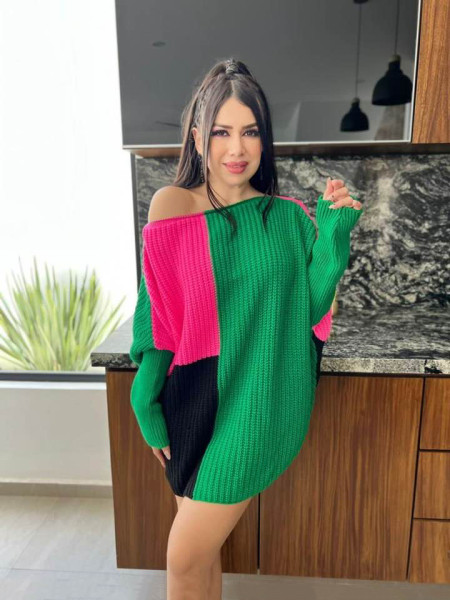 Women's loose round neck casual knitted dress sweater