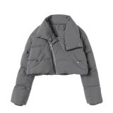 Short cotton jacket with diagonal zipper, high collar, windproof and thick coat