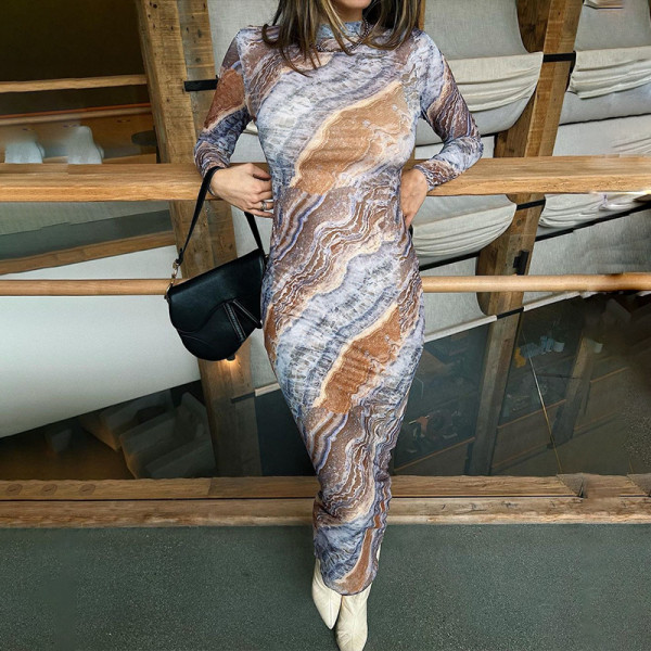 Milk silk printed long sleeved dress