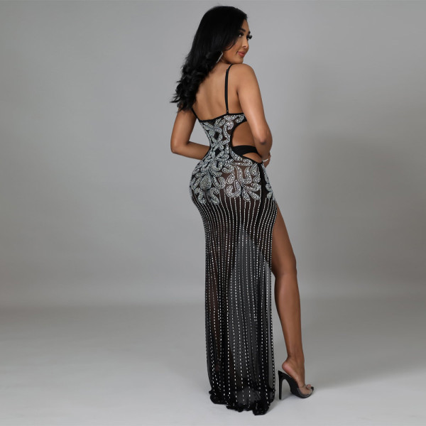 High slit sexy perspective suspender dress